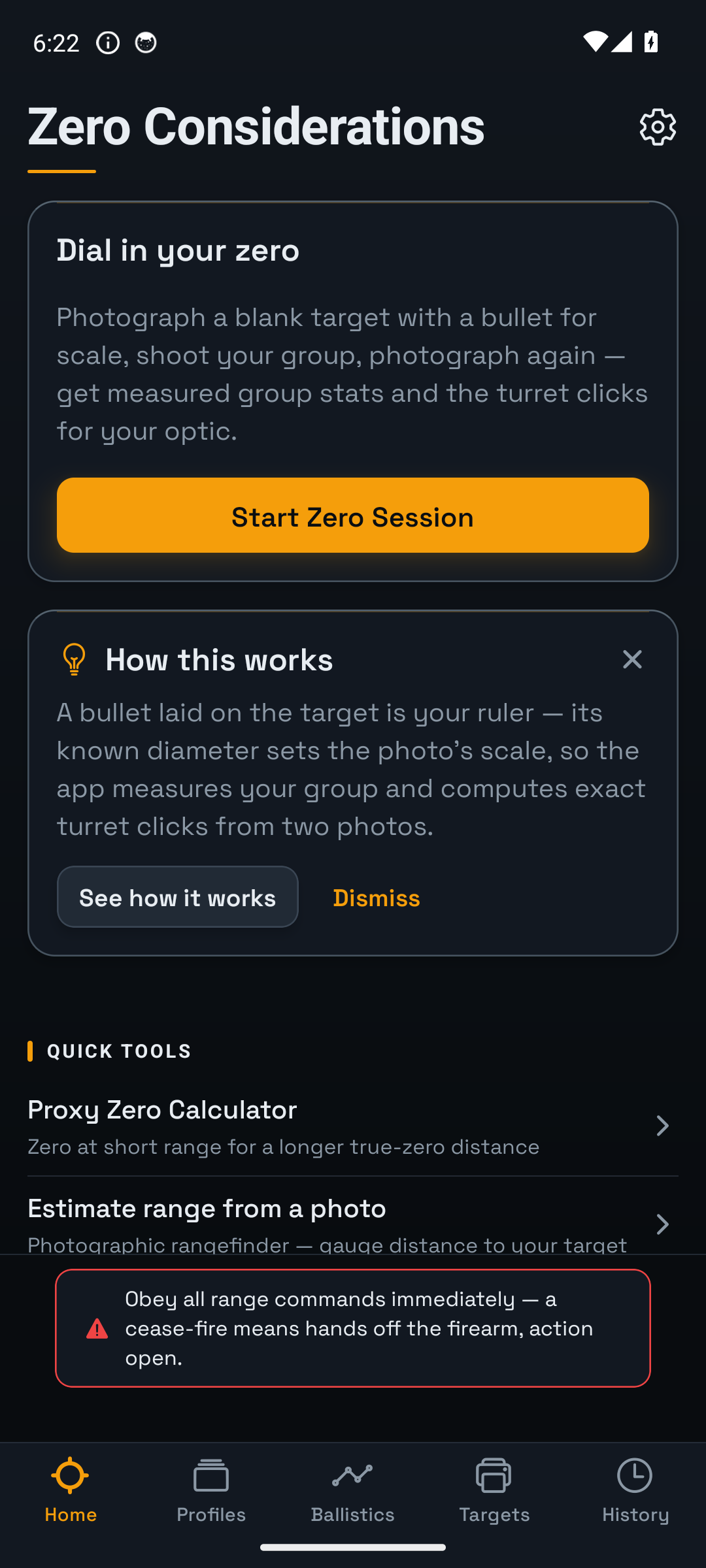 Zero Considerations home screen