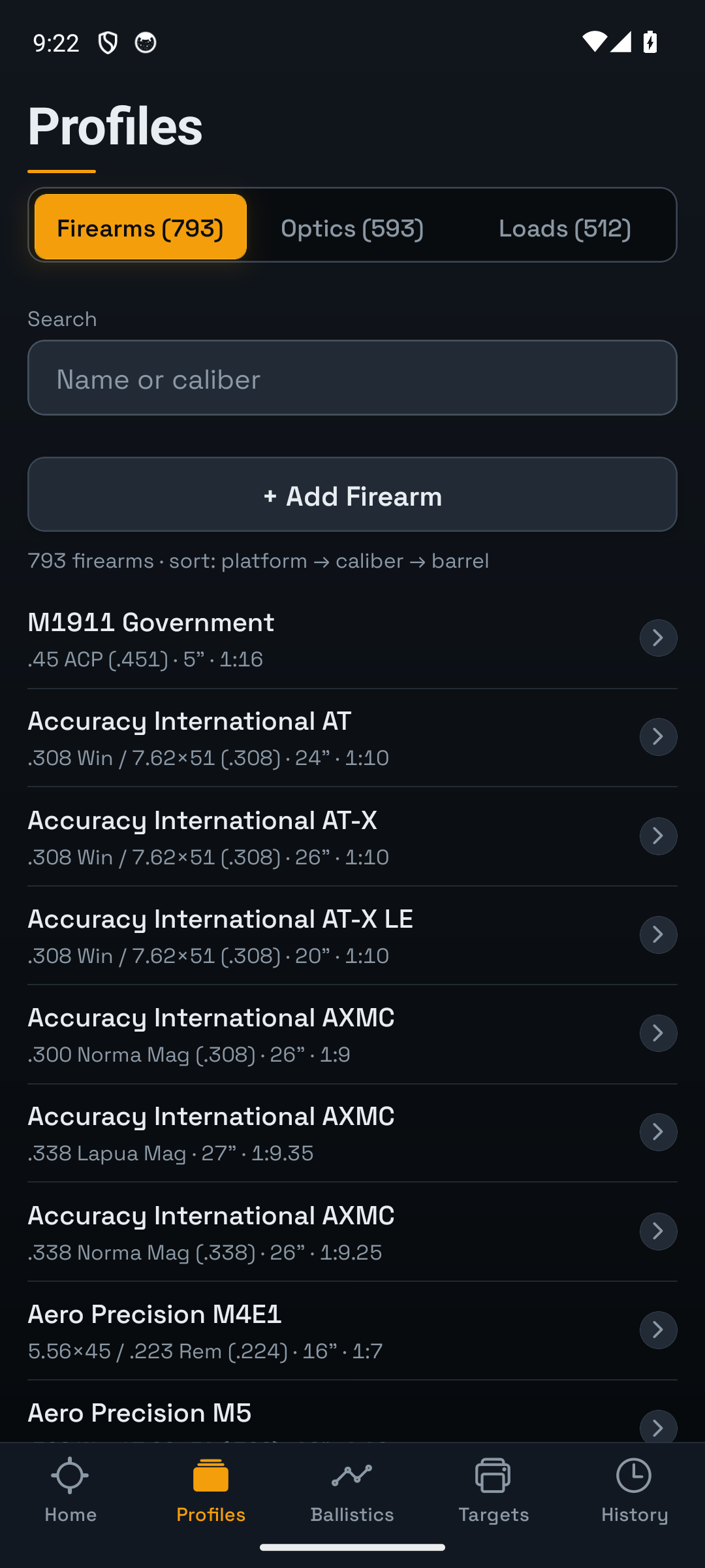 Firearm profile catalog